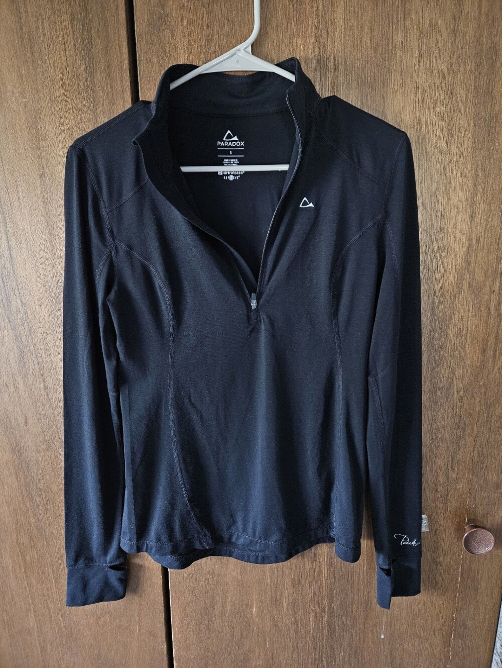 Paradox Black Merino Wool Blend Long-Sleeve Quarter Zip Athletic Top - Small